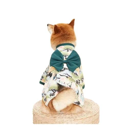 Dünner Katzen- und Hundemantel, Kimono, Sommer, Haustierkleidung für Katzen und Hunde, niedlicher Druck mit Schleife, Kätzchen, Sphynx-Kleidung, Outfit (Farbe: Grün, Größe: 3, Anzug 2,5–4 kg) von DoRysk