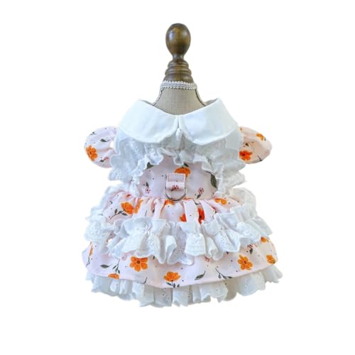 Hundekleidung, Sommer, Katze, Prinzessinnenkleid, niedliches Revers, Blumenmuster, flauschiges Kleid, Haustierkleid (Orange, Größe L (4–5 kg)) von DoRysk