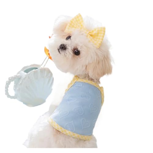 Hundeweste mit modischem Aufdruck, für kleine Hunde, Sommer, cooles Welpen-Outfit, niedliche Schleife, Katzen-Strapsweste, einfache Haustierkostüme (Blau, L) von DoRysk