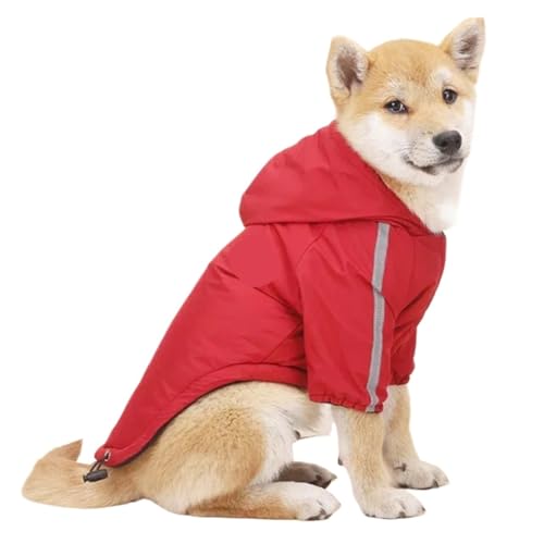 Wasserdichter Hundemantel für Herbst und Winter, warme Baumwolljacke, mit Kapuze, reflektierende Kleidung für Hunde und Katzen, Rot, Größe 2XL von DoRysk