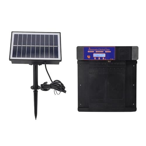 Solar-Hühnerstalltür, IP45 Wasserdicht, Anti-Klemm-Warnung bei Niedrigem Batteriestand, LED-Anzeige, Automatische Hühnerstalltür für Enten, Gänse, Geflügel (Black) von Doact