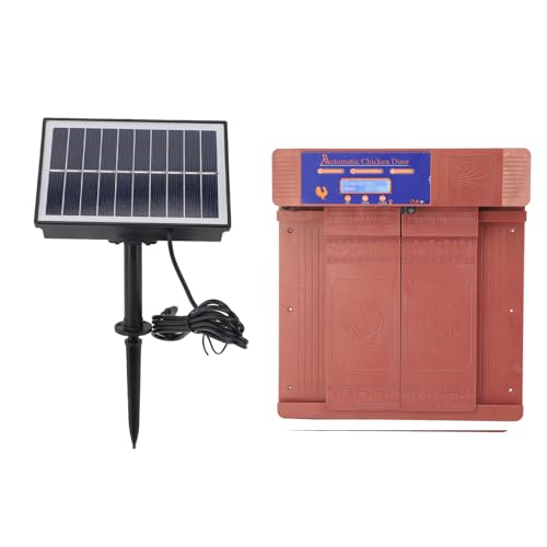 Solar-Hühnerstalltür, IP45 Wasserdicht, Anti-Klemm-Warnung bei Niedrigem Batteriestand, LED-Anzeige, Automatische Hühnerstalltür für Enten, Gänse, Geflügel (Bronze) von Doact