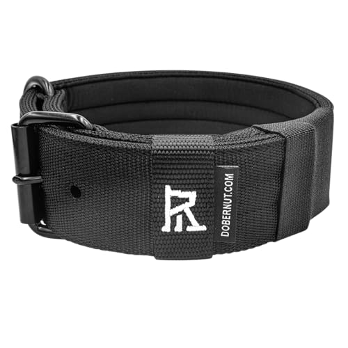 DOBERNUT Taktisches Hundehalsband, schwarz, 5,1 cm breit, cooles Halsband für Hunde, Militär-Sport-Hundehalsband, mit starkem D-Ring + 4-lagigem Nylon, strapazierfähig, gepolstert, Größe M von Dobernut