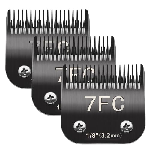 Docal 7FC Fellpflege-Klingen für Haustiere, abnehmbare Klingen, kompatibel mit Andis-Größe 7FC, Schnittlänge 3,2 mm, die meisten Schermaschinen der A5-, KM-Serie, aus Keramikklinge (Schwarz/3 Stück) von Docal