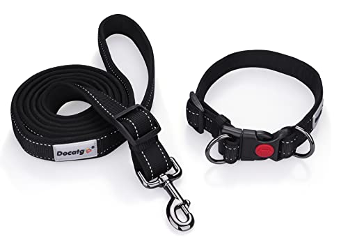 Docatgo reflektierendes Hundehalsband gepolstert mit weichem Neopren atmungsaktiv einstellbar Nylon Hundehalsbänder für kleine mittlere große Hunde Black-M von Docatgo