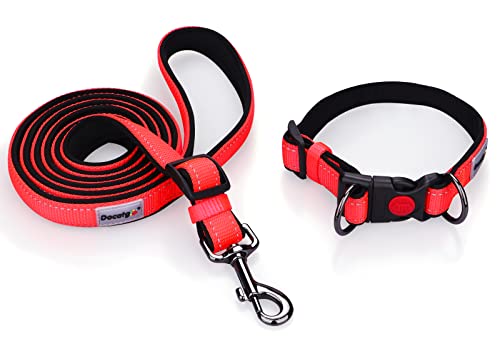 Docatgo reflektierendes Hundehalsband gepolstert mit weichem Neopren atmungsaktiv einstellbar Nylon Hundehalsbänder für kleine mittlere große Hunde Orange-M von Docatgo