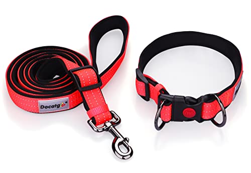 Docatgo reflektierendes Hundehalsband gepolstert mit weichem Neopren atmungsaktiv einstellbar Nylon Hundehalsbänder für kleine mittlere große Hunde orange-L von Docatgo