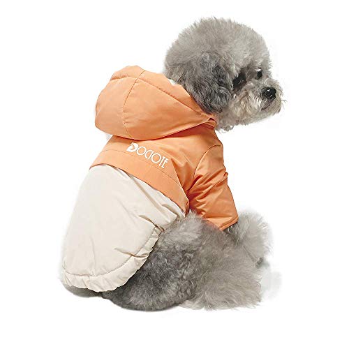 Dociote Hund Wintermantel Winterjacke mit Kragenloch & Kapuze Baumwolle Gepolstert Hundemantel Weste für kleine Hunde L Orange von Dociote