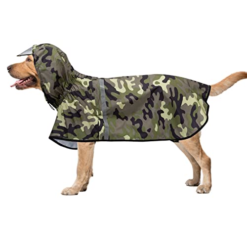 Hunde Regenmantel Regenjacke mit Kapuze & Kragenloch & Reflektierender Streifen wasserdichter Hundemantel für mittelgroße große Hunde 3XL Tarn Grün von Dociote