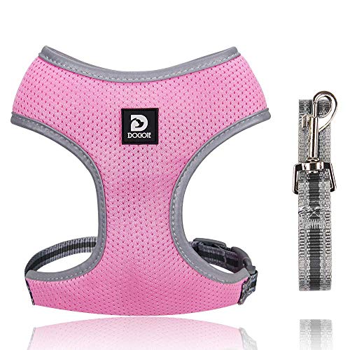 Dociote Hundegeschirr Set mit Leine - Brustgeschirr Welpengeschirr Set mit Leine & Reflektorstreifen verstellbares Geschirr für Welpen kleine Hunde Katzen Rosa XS von Dociote