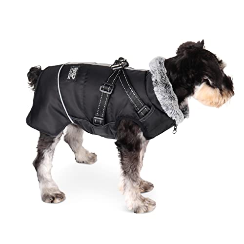 Dociote Hundemantel Hundejacke mit abnehmbarem Geschirr & Klettverschluss gefütterter & wasserdichter Wintermantel Winterjacke für kleine mittelgroße Hunde Schwarz 2XL von Dociote