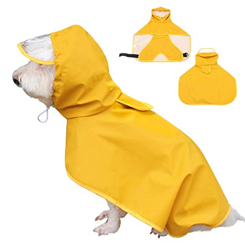 Dociote Hunderegenmantel Hunde Regenjacke wasserdicht mit Kapuze & Bauchschutz für kleine mitelgroße große Hunde 2XL Gelb von Dociote