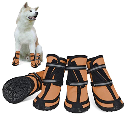 Dociote Hundeschuhe pfotenschutz 4 Stück mit Anti-Rutsch Sohle, reflektierendem Riemen, Klettverschluss wasserdicht Schneeschuhe für mittelgroße große Hunde Orange XS von Dociote