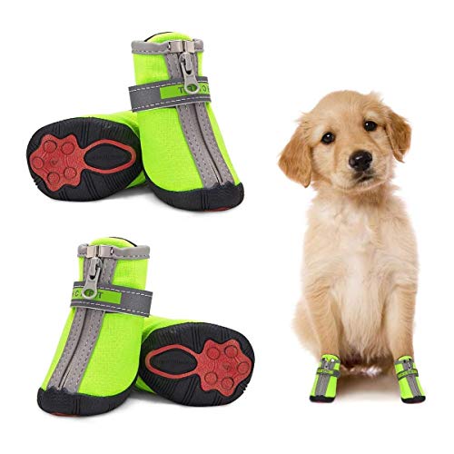 Dociote Hundeschuhe pfotenschutz mit Anti-Rutsch Sohle, reflektierendem Riemen, Klettverschluss, Reißverschluss wasserdicht Schneeschuhe für kleine Hunde 4 Stück Grün 3# von Dociote