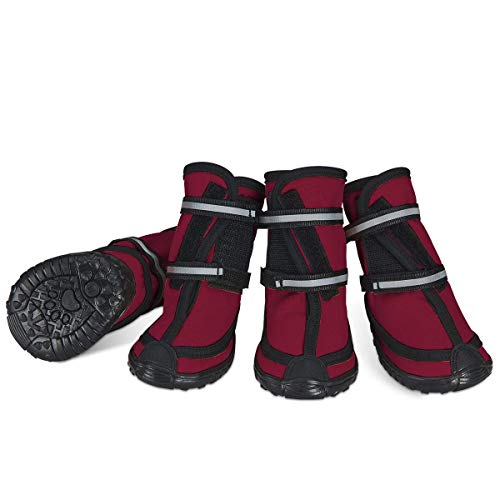 Hundeschuhe pfotenschutz mit Anti-Rutsch Sohle, reflektierendem Riemen, Klettverschluss wasserdicht Schneeschuhe für mittelgroße große Hunde 4 Stück Rot XS von Dociote