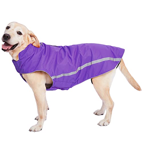 Dociote Wasserdichter Hundemantel Hundejacke mit Kragenloch Klettverschluss Fleece gefüttert reflektierender Wintermantel für mittelgroße große Hunde Lila 4XL von Dociote