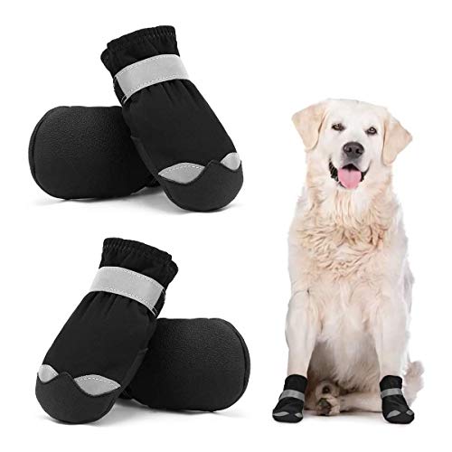 Dociote wasserdichte Hundeschuhe pfotenschutz mit Anti-Rutsch Sohle, reflektierendem Riemen, Klettverschluss Schneeschuhe für mittelgroße große Hunde 4 Stück Schwarz 7# von Dociote