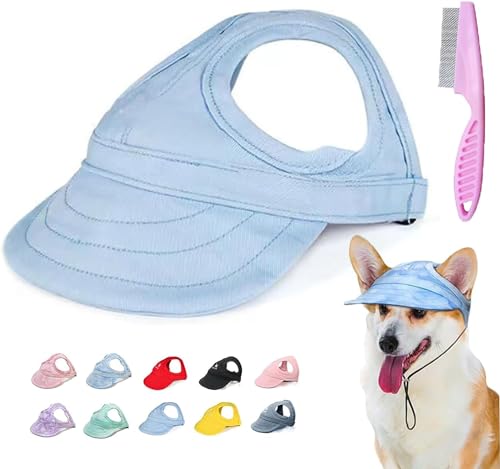 Outdoor-Sonnenschutzhaube für Hunde, Sonnenschutz für Hunde, Sonnenhut für Hunde, Welpen, Sonnenhut, Sonnenhut für Hunde, Sonnenschutz mit Ohrlöchern und verstellbarem Riemen, Hellblau, Größe S von Doduiu