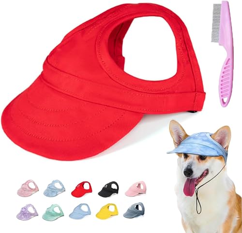 Outdoor-Sonnenschutzhaube für Hunde, Sonnenschutz für Hunde, Sonnenhut für Hunde, Welpen, Sonnenhut, Sonnenhut für Hunde, Sonnenschutz mit Ohrlöchern und verstellbarem Riemen, Rot, Größe L von Doduiu