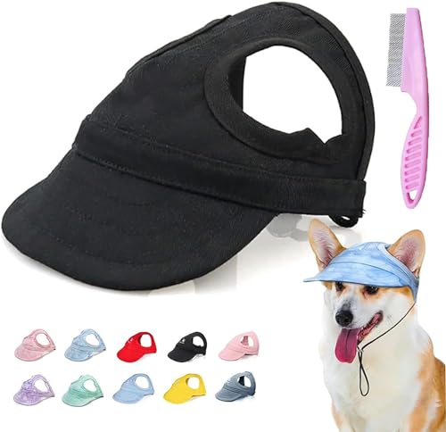 Outdoor-Sonnenschutzhaube für Hunde, Sonnenschutz für Hunde, Sonnenhut für Hunde, Welpen, Sonnenhut, Sonnenhut für Hunde, Sonnenschutz mit Ohrlöchern und verstellbarem Riemen (Schwarz, L) von Doduiu