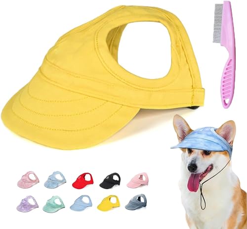 Outdoor-Sonnenschutzhaube für Hunde, Sonnenschutz für Hunde, Sonnenhut für Hunde, Welpen, Sonnenhut, Sonnenschutz für Hunde, Sonnenhut mit Ohrlöchern und verstellbarem Riemen, Gelb, Größe L von Doduiu