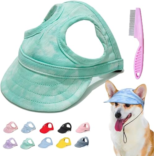 Outdoor-Sonnenschutzhaube für Hunde, Sonnenschutz für Hunde, Sonnenhut für Hunde, Welpen, Sonnenhut, Sonnenschutz für Hunde, Sonnenhut mit Ohrlöchern und verstellbarem Riemen, Wolkengrün, Größe S von Doduiu