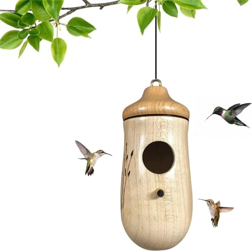 Shirem Wooden Hummingbird House - Libiyi Wooden Hummingbird House,Dotmalls Wooden Hummingbird House,Natural Wooden Hummingbird House for Outside Hanging for Nesting,Garden Wooden Bird Feeder (B) von Doduiu