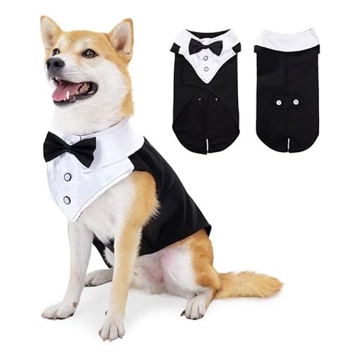 DOFYOU Hunde-Smoking, Hochzeits-Partyanzug, Hundeprinz, Hochzeitsfliege, Hemd, formelle Hunde-Hochzeitskleidung, vollständig gefüttert, Katzensmoking für formelle Anlässe (XL, Schwarz) von Dofyou