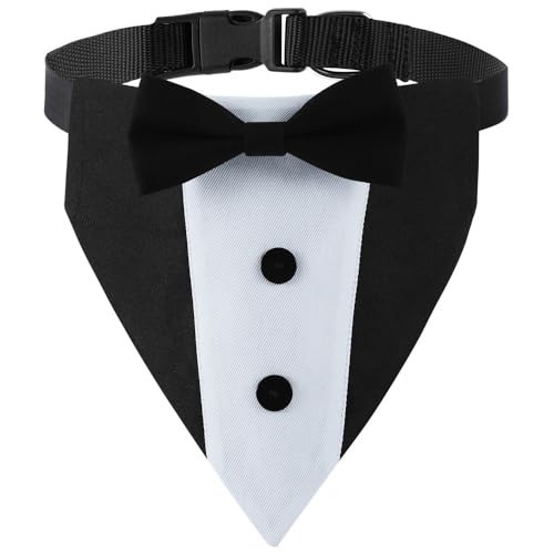 DOFYOU Hunde-Smoking-Bandana-Halsband mit Fliege, für Hunde, Hochzeit, Tux, verstellbar, formelle Kostüme, Verlobung, Geburtstag für mittelgroße und große Hunde, Haustiere (M, schwarze Krawatte) von Dofyou