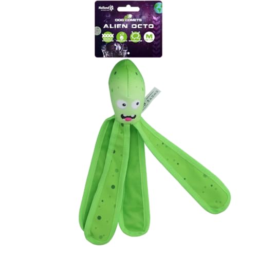 Dog Comets Alien Octo - 28 cm - Hundespielzeug - schwimmend - Robustes Segeltuch - ausgestattet mit Quietscher - knisternde Tentakel - M - Grün von Dog Comets