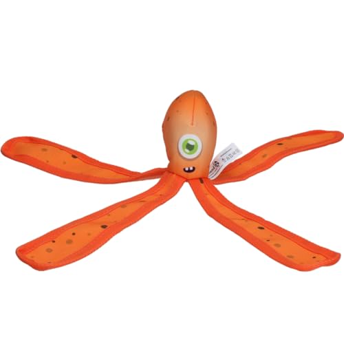 Dog Comets Alien Octo - 28 cm - Hundespielzeug - schwimmend - Robustes Segeltuch - mit Quietscher - knisternde Tentakel - M - Orange von Dog Comets