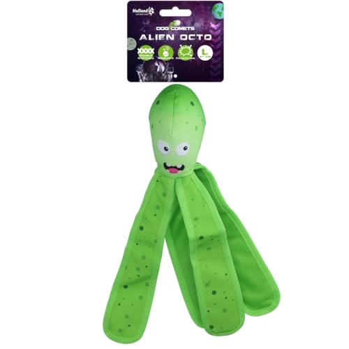 Dog Comets Alien Octo - 37 cm - Hondenspeelgoed - Drijvend - Stevig Canvas - Voorzien Van Pieper - Knisperende Tentakels - L - Grün von Dog Comets