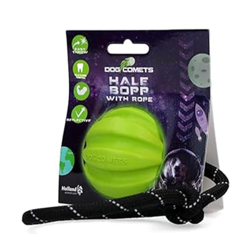 Dog Comets Ball Swift Tuttle mit Seil - Hundespielzeug - Apportierspielzeug mit Seil - 100% Naturkautschuk - ø 6 cm - Grün von Dog Comets