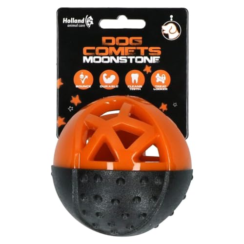 Dog Comets Moonstone - Ø9 cm - Rundes Hundespielzeug - Intelligenzspielzeug - Hundespielzeug mit Quietsche - Snackball für Hunde - Hüpfend - Mit Quietsche - Gummi - Orange von Dog Comets