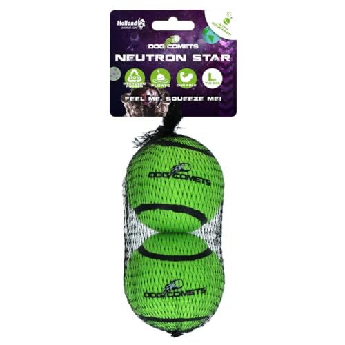 Dog Comets Neutron Star - Hundeball mit Quietscher - Ø 7,5 cm - Hundespielzeug - Tennisball - Bouncing Tennisball - 2 Stück - Grün von Dog Comets