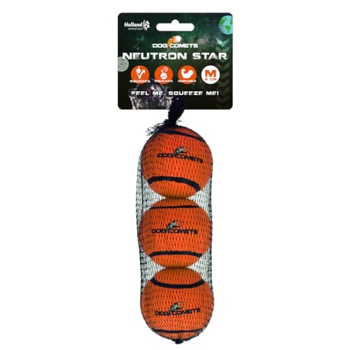 Dog Comets Neutron Star - Ø6 cm - Hundespielzeug - Bouncing Tennisball - Mit Quietscher - Orange - 3 Stück von Dog Comets