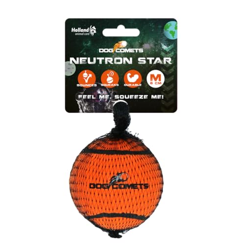 Dog Comets Neutron Star - Ø6 cm - Hundespielzeug mit Quietsche - Hundeball - Bouncing Tennisball - Rundes Hundespielzeug - Hüpfend - Orange – 1 Stück von Dog Comets