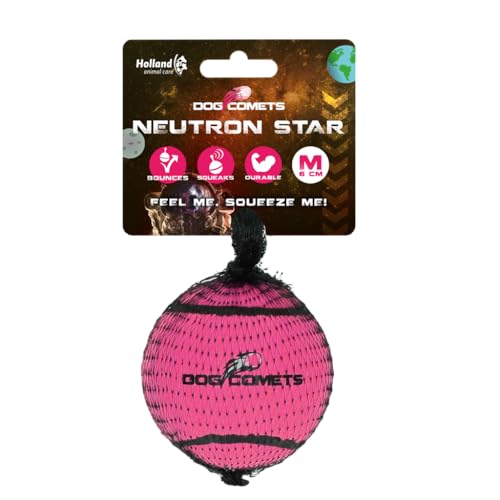 Dog Comets Neutron Star - Ø6 cm - Hundespielzeug - Hundeball - Bouncing Tennisball - Mit Quietscher – Rosa – 1 Stück von Dog Comets