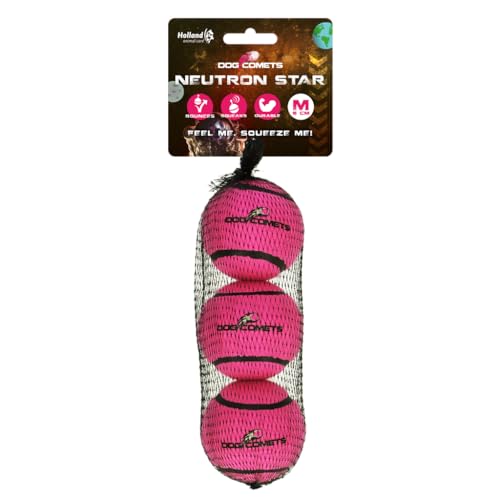 Dog Comets Neutron Star - Ø6 cm - Hundespielzeug - Hundeball - Bouncing Tennisball - Mit Quietscher - Rosa - 3 Stück von Dog Comets