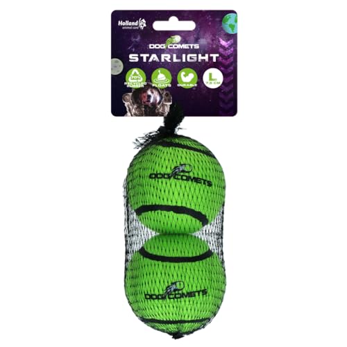 Dog Comets Starlight Tennisball - Ø 7,5 cm - Hundeball - schwimmendes Hundespielzeug - hüpfendes Hundespielzeug - 2 Stück - Grün von Dog Comets