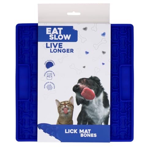 Eat Slow Live Longer Leckmatte - 21 x 21 cm - Quadratisch - Schnüffelmatte - Anti-Schnüffelmatte - Slowfeeder - Ablenkung - Hunde und Katzen - für Schmierstoffe, Brocken und Süßigkeiten - Knochenmuste von Dog Comets