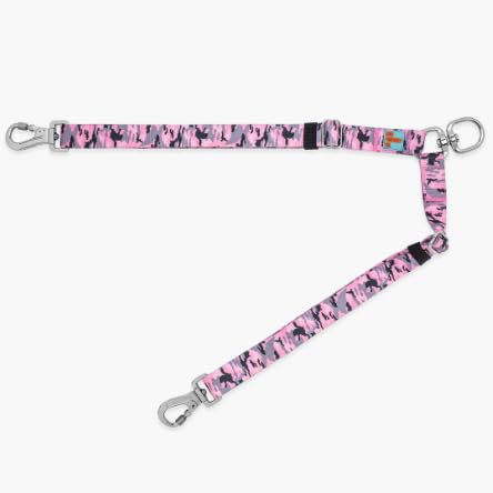 DF Co. Leinen-Splitter | Spaziergang mit zwei Hunden mit vollständiger Kontrolle – 360° drehbar, verhedderungsfrei, verstellbare Länge, reflektierendes Gurtband, robuste Clips (Pink Camo) von Dog Friendly Co