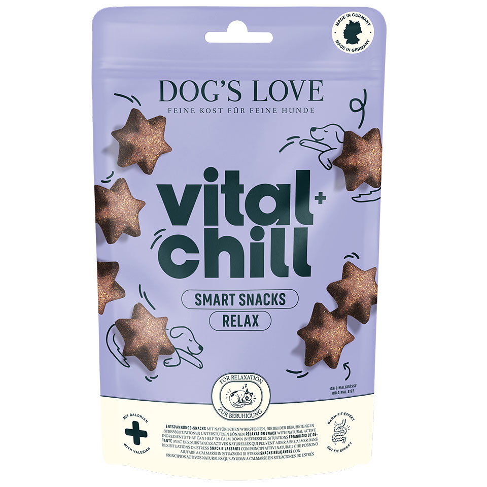 DOG'S LOVE 2-in-1 Hunde Leckerlis Vital+ Smart Snacks CHILL 150g, getreidefrei | Trainings-Leckerli & Belohnung für Hunde Huhn | Nahrungsergänzung für Hunde DOG'S LOVE 2-in-1 Hunde Leckerlis Vital+ Smart Snacks CHILL 150g, getreidefrei | Trainings-Leckerli & Belohnung für Hunde Huhn | Nahrungsergänzung für Hunde von Dog's Love