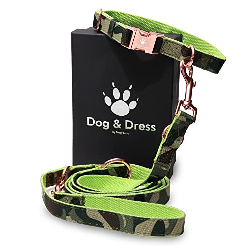 Dog & Dress Hundehalsband Und Leine Set, Camouflage, Rosegold, Verstellbar, Hundeleine, 2m, 3 Ringe, Karabiner, Kleine, Mittlere, Große Hunde, Nylon, Geschenk Hund Geschenk Set… von Dog & Dress by Nacy Kena