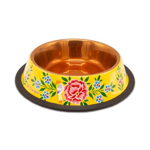 DWAM Dog with a Mission – Futternapf - Rutschfester Fressnapf für Hunde – Gelb - Blumenmotiv – Von Hand waschen - One Size – 23 x 5 cm – Parrot von Dog with a Mission