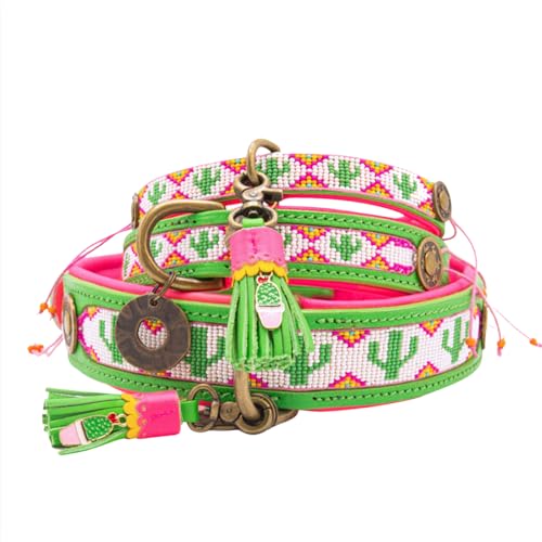 DWAM Dog with a Mission - Hundehalsband - Verstellbar - Weichem Leder – Groen – XL – Leer – Halsomvang tussen 47-57 x 4 cm – Tropical Summer von Dog with a Mission