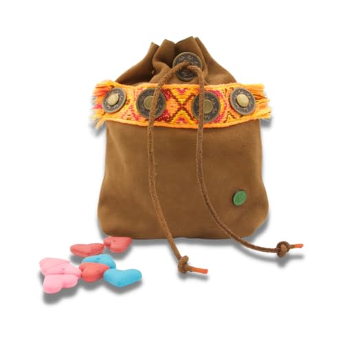 DWAM Dog with a Mission - Futter Tasche - Kleine Hundetraining Tasche - Snackbeutel - Braun - Orange - Leder - Boho - Boho Chica von DWAM Dog with a Mission