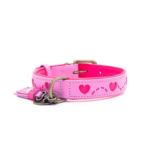 Rosa Halsband mit Herzchen: Modischer Stil und Nachhaltigkeit in Echtem Leder von Dog with a Mission