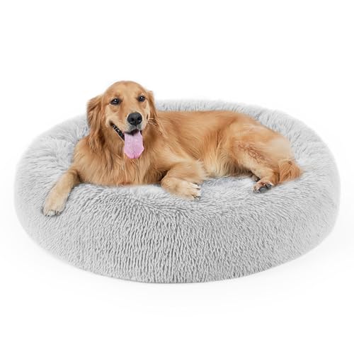 DogBaby Hundebett, Katze beruhigendes Bett, Kunstfellkissen Haustier Donut kuscheliges rundes Plüschbett für große mittelgroße kleine Hunde und Katzen von DogBaby