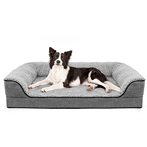 DogBaby Orthopädisches Hundebett, Nackenrolle Couch Hundebett für große Hunde, Abnehmbarer, waschbarer Bezug, Haustierbett, rutschfeste Schaumstoff-Hundematte (groß (91,4 x 66 cm), Grau) von DogBaby